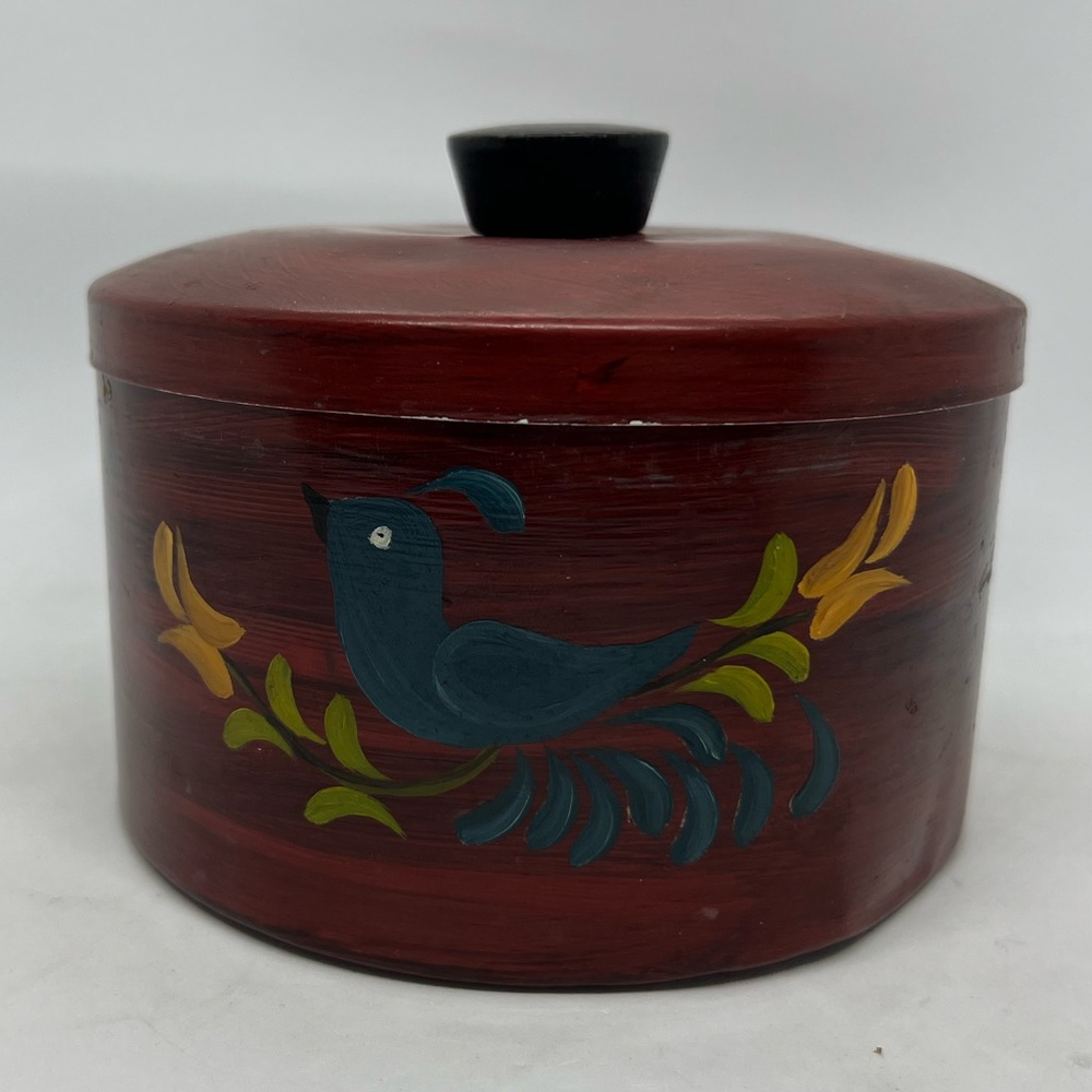 Vintage Primitive Hand Painted Aluminum Grease Jar with Lid